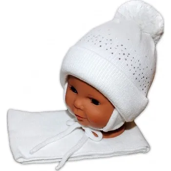 Čepice Čepice dětská pletená se šálou - KAMÍNKY bílá - vel.6-12měs.