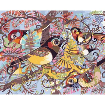 Diamondi Diamantové malování - MALOVANÍ PTÁCI VE VĚTVÍCH Rozměr: 40x50 cm, Rámování: bez rámu a bez vypnutí plátna
