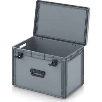 paleta Euro přepravka s víkem s panty Pro 61,1 x 42,7 x 43,7 cm, otevřená - Stříbrošedá - materiál: PP - EDP S 64/42 1G