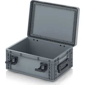 paleta Euro přepravka s víkem s panty Pro 41,1 x 32,8 x 18,6 cm, zavřená - Stříbrošedá - materiál: PP - EDP 43/17 HG 2G