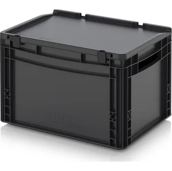 paleta ESD euro přepravky včetně víka s panty 40 x 30 x 28,5 cm - Dopravní černá - materiál: ESD PP - ESD ED 43/27