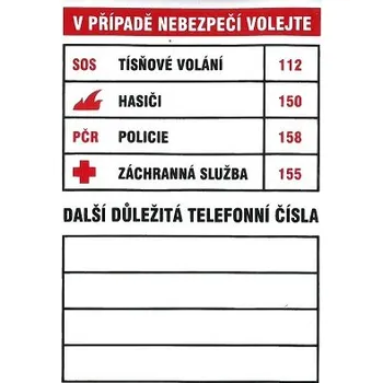 Výstražná páska Tabulka důležitých telefoních čísel 74x105mm - samolepka MAGG 120084