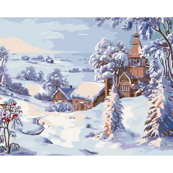 Hračka Diamondi Diamantové malování - ZASNĚŽENÝ KOSTELÍK Rozměr: 40x50 cm, Rámování: vypnuté plátno na rám