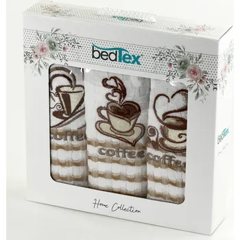 Utěrka BedTex Dárková sada vaflových utěrek čas na kávu s proužky 3 ks