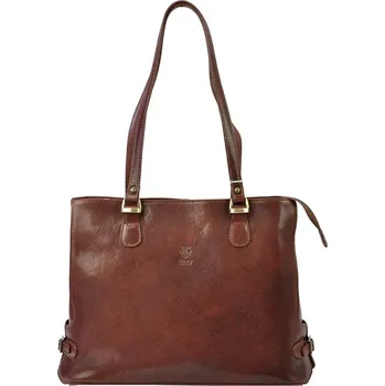 Kabelka Velká hnědá kožená kabelka na rameno Florence no. 14 na formát A4