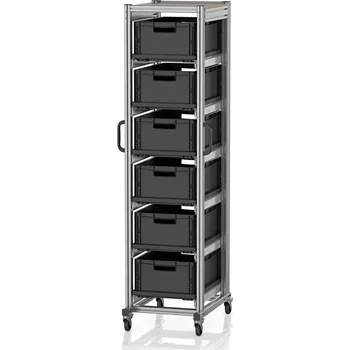 paleta ESD systémové přepravní podvozky pro euro přepravky 60 x 40 Výška 200 cm 71,8 x 50 x 201,1 cm - Dopravní černá - materiál: Aluminium / Stahl / Kunststoff / MPX - ESD SE 200 6422.2