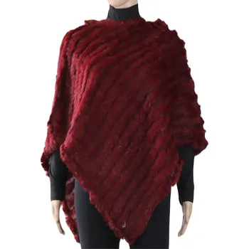 Dámské pončo Biju dámské kožešinové pončo z králíka SD60078, tmavě červené barvy 9001713-2