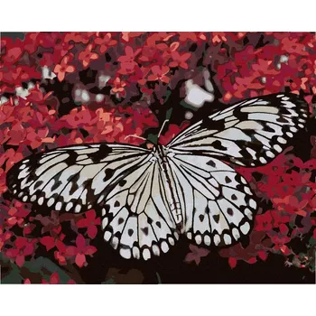 Hračka Diamondi Diamantové malování - BÍLÝ MOTÝL A ČERVENÉ KVĚTINY Rozměr: 40x50 cm, Rámování: bez rámu a bez vypnutí plátna