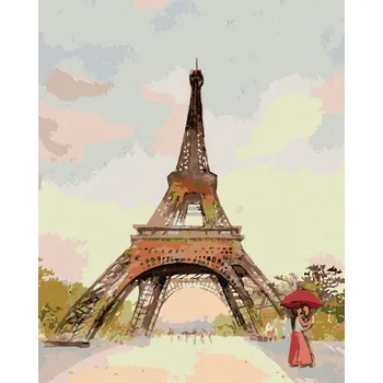 Diamondi Diamantové malování - EIFFELOVA VĚŽ A ŽENA S ČERVENÝM DEŠTNÍKEM Rozměr: 40x50 cm, Rámování: vypnuté plátno na rám