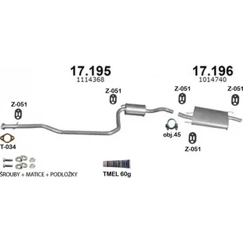 Střední díl výfuku Výfuk FORD FIESTA / MAZDA 121, sada/komplet IZAWIT IZ17195A17196