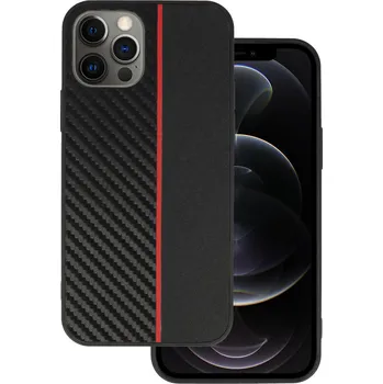 Pouzdro na mobilní telefon Tel Protect CARBON pouzdro pro iPhone 12 Pro Max black s červeným pruhem