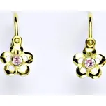 Zlaté dětské náušnice kytička pink zirkon - NK1385 žluté zlato (Dětské zlaté náušnice kytičky se zirkonem)