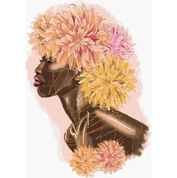 Hračka Diamondi Diamantové malování - AFRICKÁ ŽENA S BAREVNÝMI KVĚTINAMI Rozměr: 40x50 cm, Rámování: bez rámu a bez vypnutí plátna