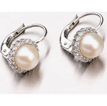 Náušnice Dámské náušnice bílé zlato 585 perly a zirkony 12-378