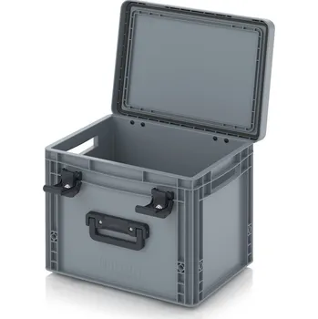 paleta Euro přepravka s víkem s panty Pro 41,1 x 32,8 x 33,6 cm, otevřená - Stříbrošedá - materiál: PP - EDP S 43/32 1G