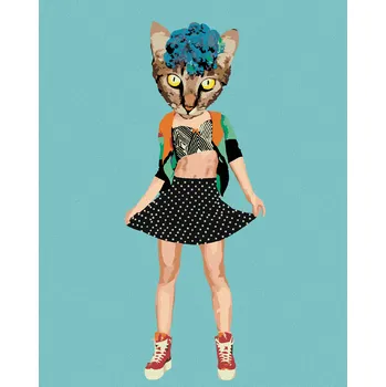 Hračka Diamondi Diamantové malování - KOČKA V OBLEČENÍ A KVĚTINY Rozměr: 40x50 cm, Rámování: vypnuté plátno na rám