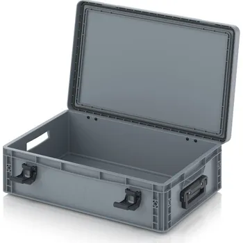 paleta Euro přepravka s víkem s panty Pro 61,1 x 42,7 x 18,7 cm, otevřená - Stříbrošedá - materiál: PP - EDP 64/17 2G