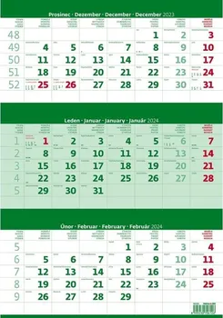 Kalendář Helma365 Nástěnný kalendář tříměsíční zelený 2024