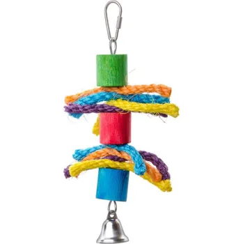 Hračka pro ptáka JK dřevěné válce s provázky, dřevěná hračka pro ptáky