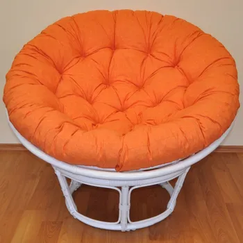 Papasan Ratanový papasan 100 cm bílý, polstr oranžový melír