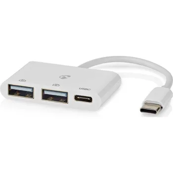 USB hub NEDIS USB hub/ 1x zástrčka USB-C/ 1x zásuvka USB-C/ 2x zásuvka USB-A/ 3 porty/napájení z USB/ bílý/ blistr CCGB64785WT01