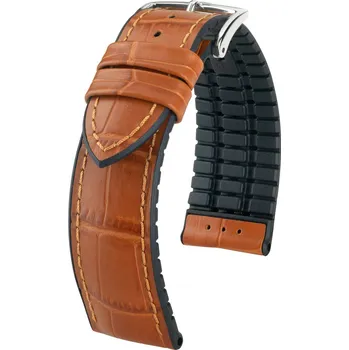 Módní doplněk Kožený řemínek Hirsch Paul L 0925028075-2, hnědý, teletina/přírodní kaučuk, délka L, Quick Release