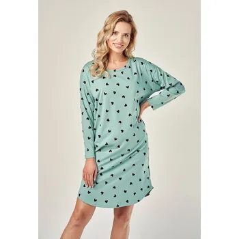 Dámské noční prádlo Dámská noční košle Nina zelená se srdíčky - L