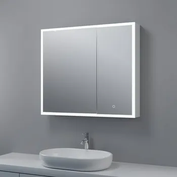 Koupelnový nábytek Skřínka s LED osvětlením, lupou a oboustranným zrcadlem LUX 80 x 13,7 x 70 cm světle šedá