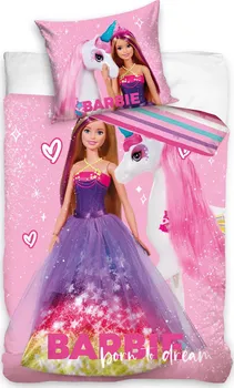 Ložní povlečení Carbotex Dětské povlečení Barbie princezna a jednorožec růžové 140 x 200, 70 x 90 cm zipový uzávěr