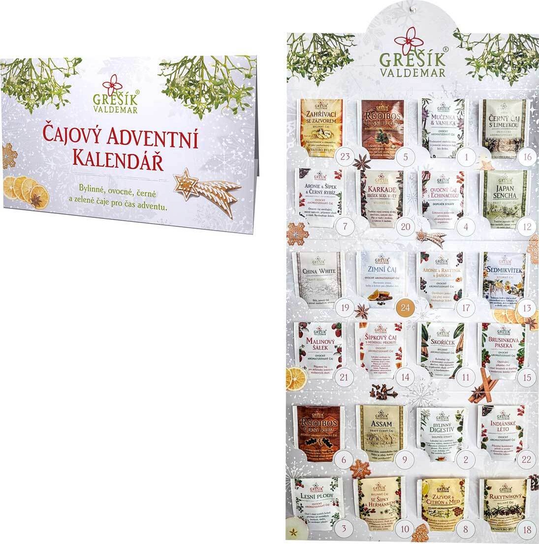 Čajový adventní kalendář 24 ks - Grešík (Bylinný čaj)