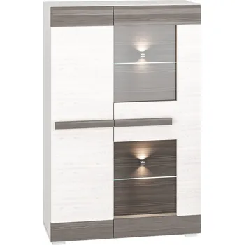 Knihovna Vitrína BLANCO 0501, Borovice sněhová/šedá