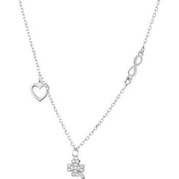 Náhrdelník Stříbrný náhrdelník se zirkony - čtyřlístek, nekonečno, srdce - AP536-6764