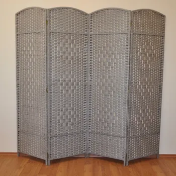 Paraván Paravan provázkový čtyřdílný barva světle šedá