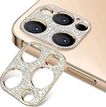 Ochranný kovový kryt na fotoaparát s kamínky pro iPhone 15 Barva: Zlatá