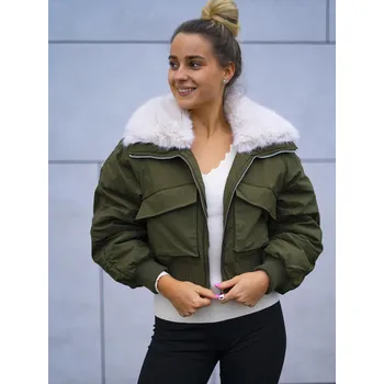 Dámská vesta BudesIN Zelený zateplený bomber Raimo s kožíškem Velikost: M-L