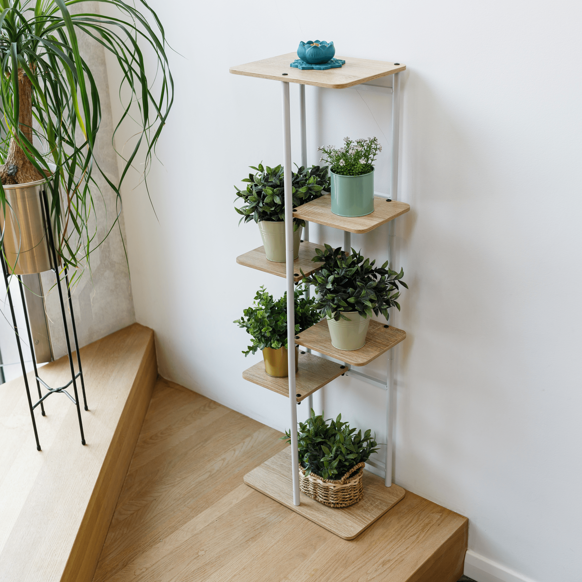 foto Stojan na květiny Tempo Kondela Ledor Typ 2 36 x 23,5 x 106 cm bílý/dub sonoma