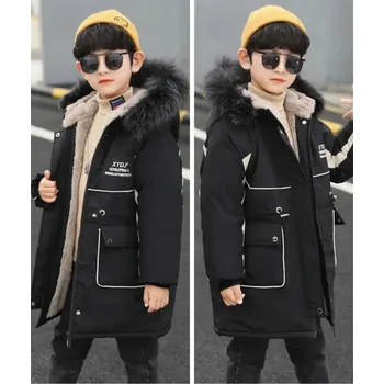 Chlapecká zimní bunda (kabát) s hřejivou podšívkou a kapucí s kožíškem Barva: barva 04 černá, Velikost: 120 (4 roky)