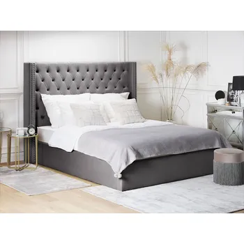 Postel Postel s úložným prostorem šedá 160 x 200 cm samet čalouněná manželská postel ložnice Beliani