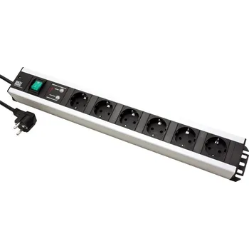 Elektrická zásuvka BACHMANN BACHMANN Vícenásobná zásuvka 230V/16A, 6x zásuvka DE, vypínač, přepěťová ochrana, 2m (300.011)