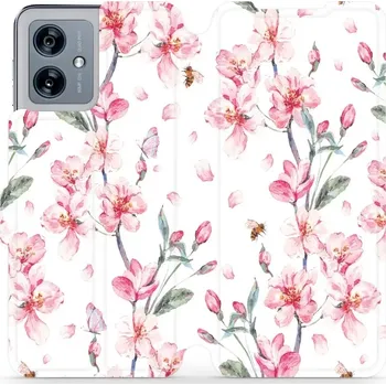 Pouzdro na mobilní telefon Flipové pouzdro Mobiwear - Motorola Moto G54 5G / Moto G54 5G Power Edition - M124S Růžové květy (Knížkové flip pouzdro, obal, kryt na mobil Motorola Moto G54 5G / Moto G54 5G Power Edition - M124S Růžové květy, materiál Umělá kůže + TPU - ochrana 360°,)