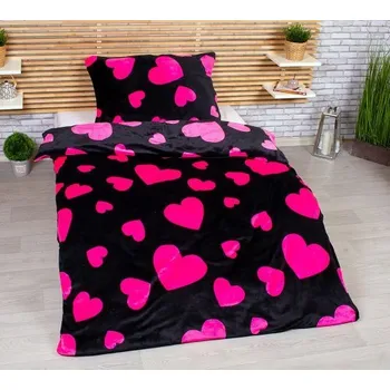 Povlečení Kvalitex Mikroplyšové povlečení Srdce 140 x 200, 70 x 90 cm zipový uzávěr