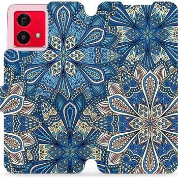Pouzdro na mobilní telefon Flipové pouzdro Mobiwear - Motorola Moto G84 5G - V108P Modré mandala květy (Knížkové flip pouzdro, obal, kryt na mobil Motorola Moto G84 5G - V108P Modré mandala květy, materiál Umělá kůže + TPU - ochrana 360°, stojánek, silikonová vanička, magnetické)