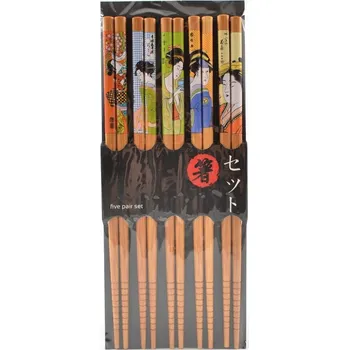 Jídelní hůlka Hůlky sada 5 párů hnědé s dekorem