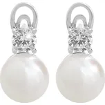 Stříbrné náušnice klapky s říční perlou a jedním šatonem Swarovski Crystal (Stříbro 925/1000)