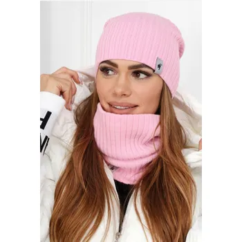 Čepice Fashionweek Dámská Souprava teplý pohodlný dámský set dámská čepice a šála cashmere touch S2204 Barva: Růžová, Velikost: Universal