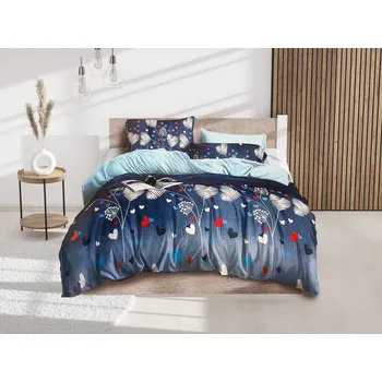 Povlečení Textilomanie Love Flowers modré 140 x 200, 70 x 90, 40 x 50 cm zipový uzávěr