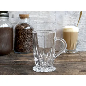 Sklenice Sklenička ze silnějšího skla s ouškem a dekorem Diamond cut - Ø7*12 cm / 295ml