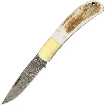 kapesní nůž Zavírací nůž Damascus Lockback Stag Bone