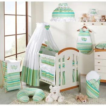 Prostěradlo Prostěradlo do postýlky - S VOLÁNEM bílé se zeleným proužkem - 120x60cm