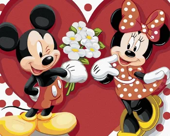 Diamantové malování Diamondi Mickey Mouse s květinami pro Minnie 40 x 50 cm s rámem